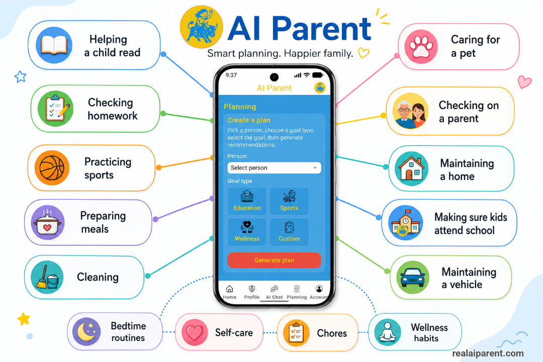 AI Parent plans in the application for any type of planning for anyone.