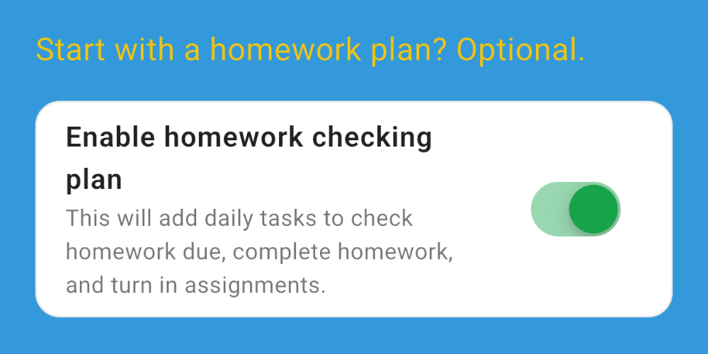 Homework Plan option in AI Parent profile creation flow