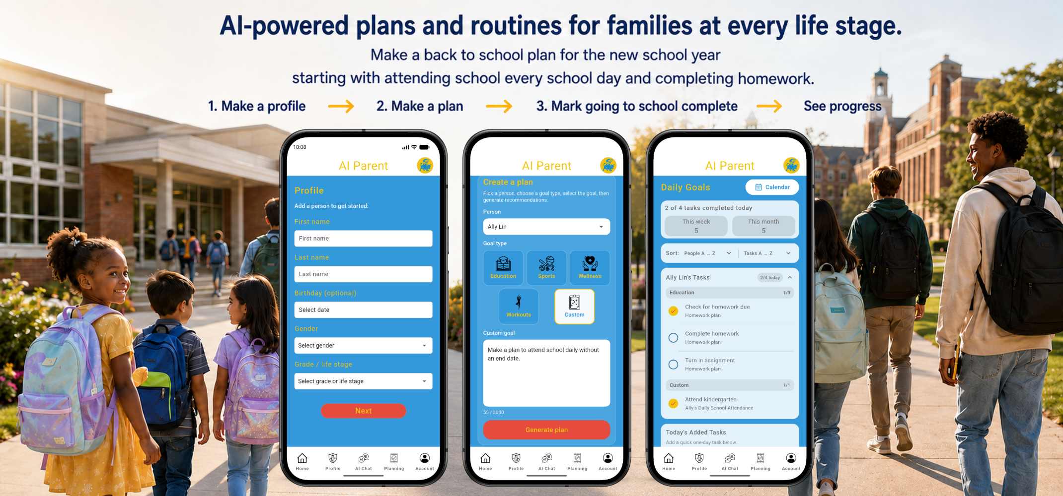 Discover planning, productivity, and educational features in AI Parent